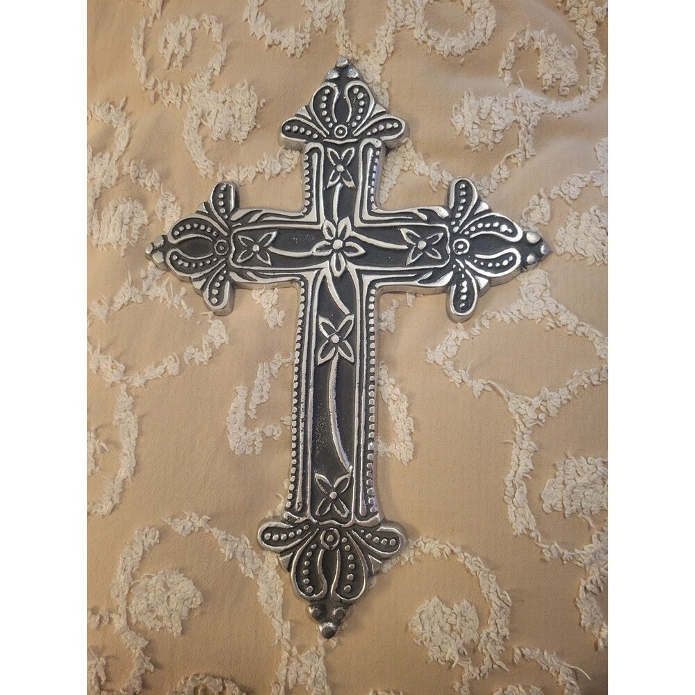Silver And Black Antiqued Wall Cross 12" X 8.75"